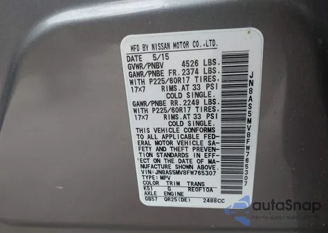 2015 Nissan Rogue Select S from USA, damaged, VIN JN8AS5MV8FW765307